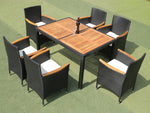 Walker Edison | 7 piece Outdoor Patio Wicker Dining Set Patio Thumbnail