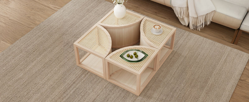 Walker Edison | Modular Round to Square Rattan Coffee Table