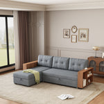 Walker Edison | Linen Pull Out Sectional Sofa with Storage Chaise Thumbnail