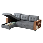 Walker Edison | Linen Pull Out Sectional Sofa with Storage Chaise Thumbnail