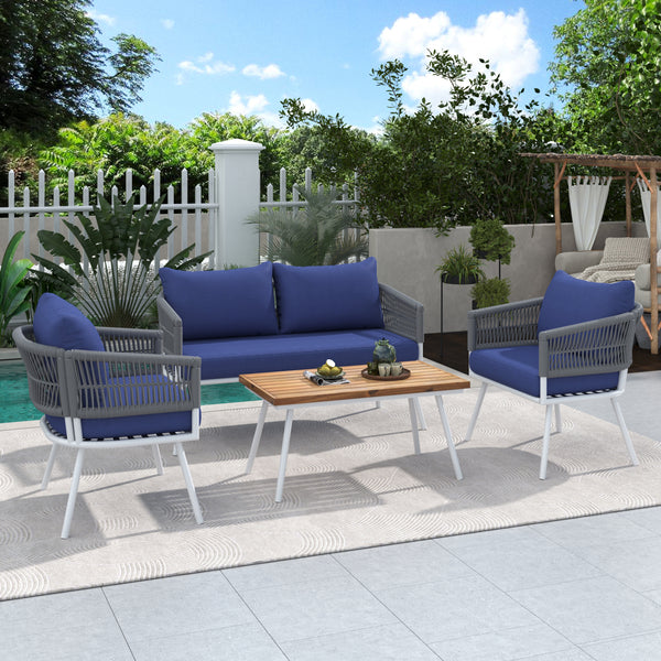 Walker Edison | Boho Rope 4-Piece Patio Chat Set