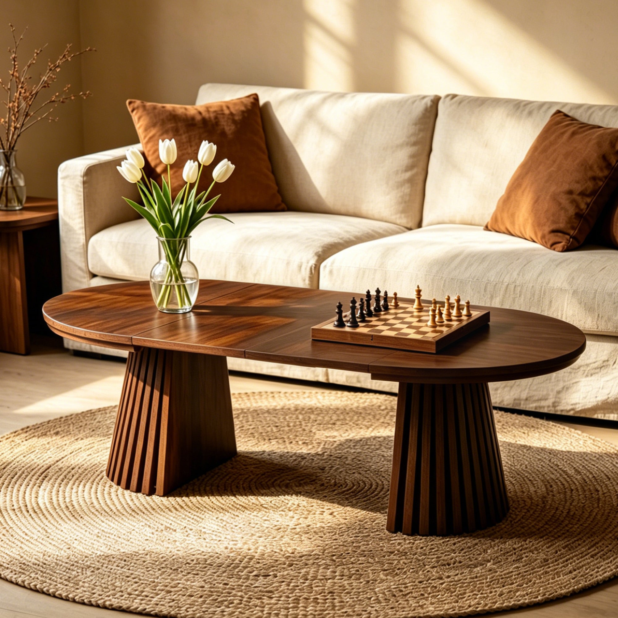 Fluted Design Extendable Wooden Curve Coffee Table – Walker Edison