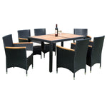 Walker Edison | 7 piece Outdoor Patio Wicker Dining Set Patio Thumbnail