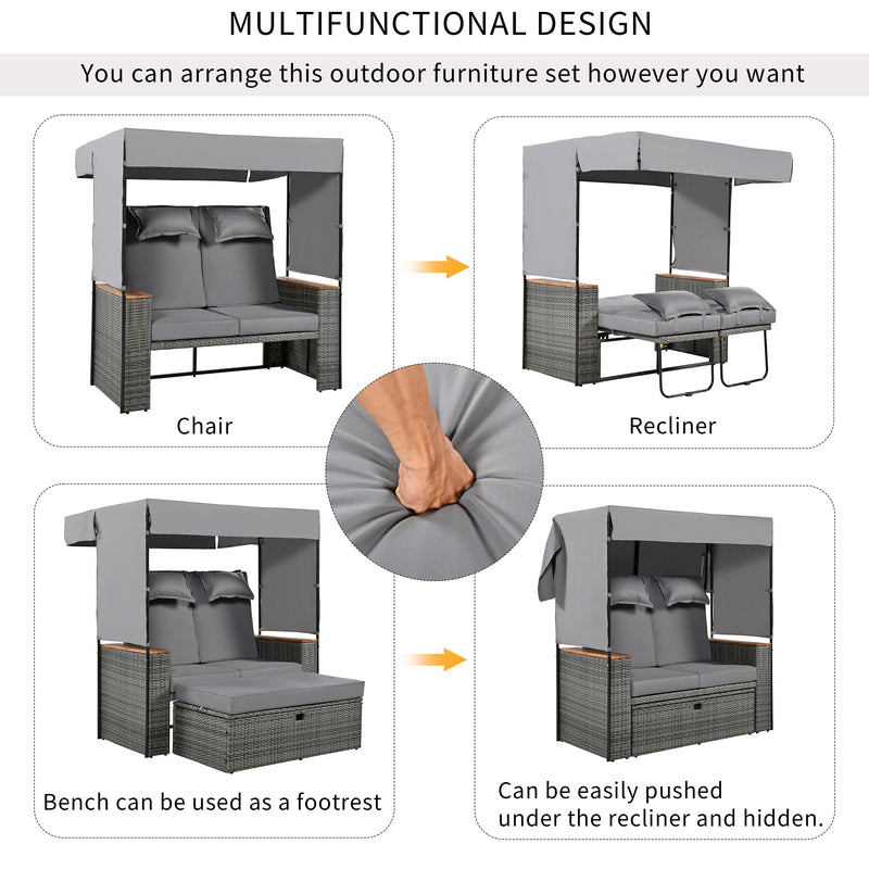 Walker Edison | Outdoor Patio 2-Piece Rattan Chairs and Bench Roof Set