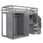 Walker Edison | Twin Size Loft Bed with Wardrobe and Staircase, Desk and Storage Thumbnail