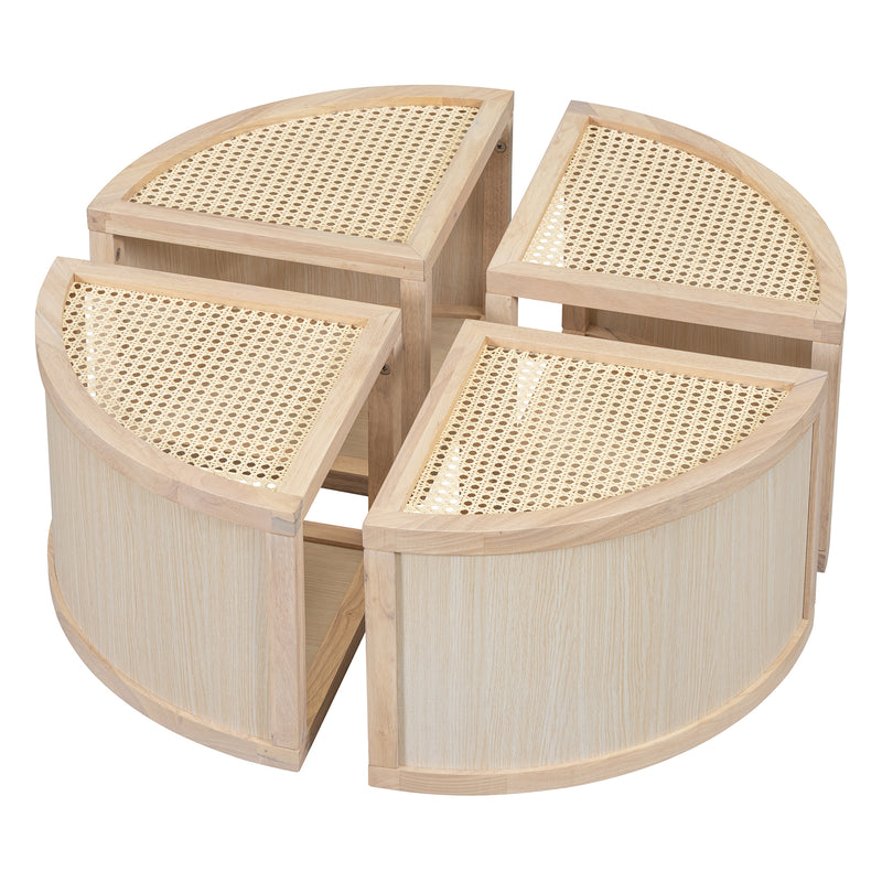 Walker Edison | Modular Round to Square Rattan Coffee Table