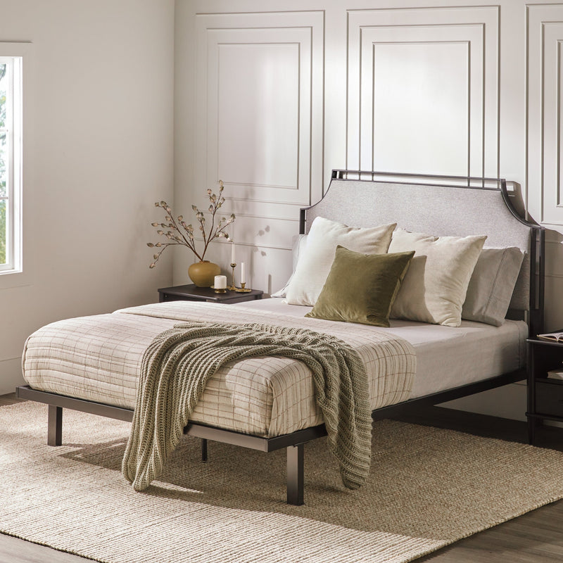 Upholstered Traditional Metal Queen Bed Bedroom Walker Edison Grey 