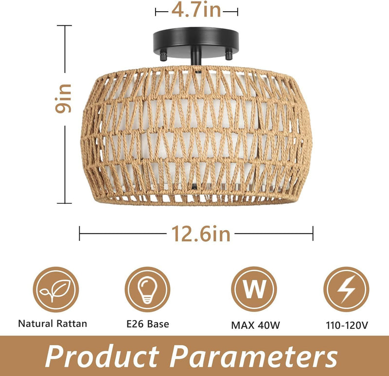 Walker Edison | Boho Rattan Flush Mount Ceiling Light