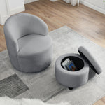 Walker Edison | Swivel Barrel Accent Chair with Ottoman Thumbnail