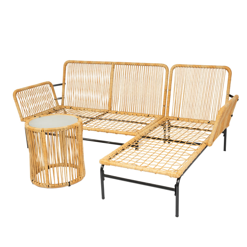 Walker Edison | 3 Piece Outdoor Patio Sectional Wicker Set