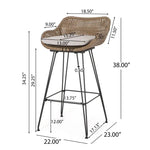 Walker Edison | Outdoor 29.25'' Wicker and Iron Barstool with Cushion (Set of 2) Thumbnail