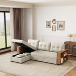 Walker Edison | Linen Pull Out Sectional Sofa with Storage Chaise Thumbnail