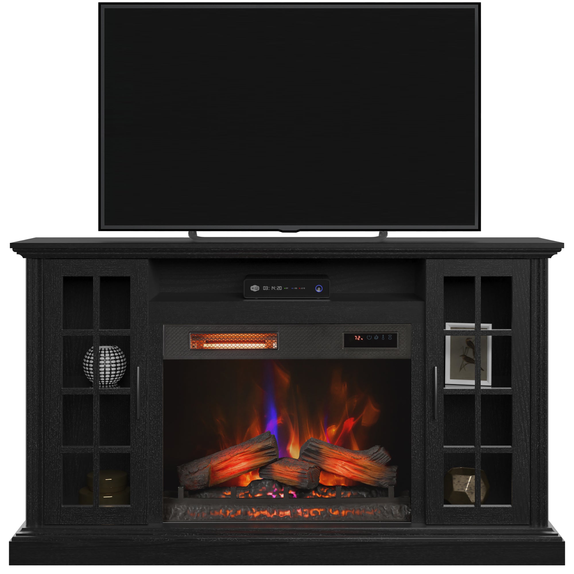 duraflame® Windowpane Glass Door Electric Fireplace TV Stand Media duraflame® Windowpane Glass Door Electric Fireplace TV Stand Media