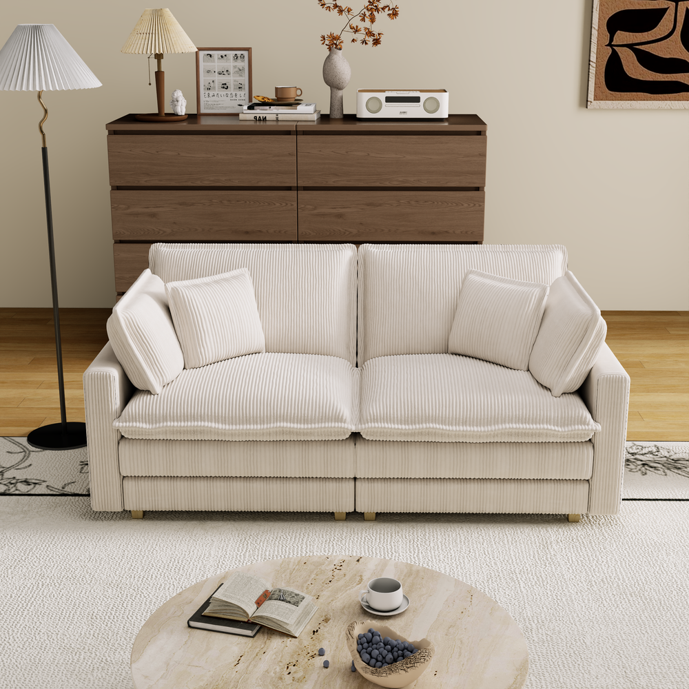 Walker Edison Deep Seat Loveseat Sofa with Pillows
