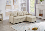 Walker Edison | Linen Pull Out Sectional Sofa with Storage Chaise Thumbnail