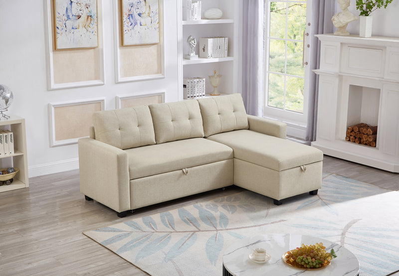 Walker Edison | Linen Pull Out Sectional Sofa with Storage Chaise