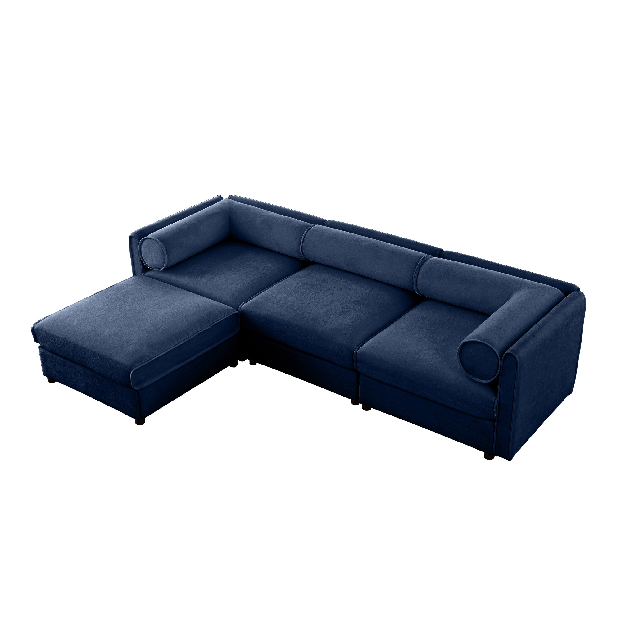 Walker Edison | Elegant L-Shaped Blue Chenille 3-Seater Sofa with Stor
