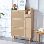 Walker Edison | Rattan Minimalist Entryway Storage Shoe Cabinet Thumbnail