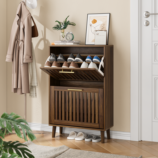 Medieval Modern Walnut Shoe Rack Entryway Cabinet Espresso - Medieval Modern Walnut Shoe Rack Entryway Cabinet Espresso -