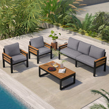 Acacia Wood 4-Piece Outdoor Patio Conversation Set with Coffee Table
