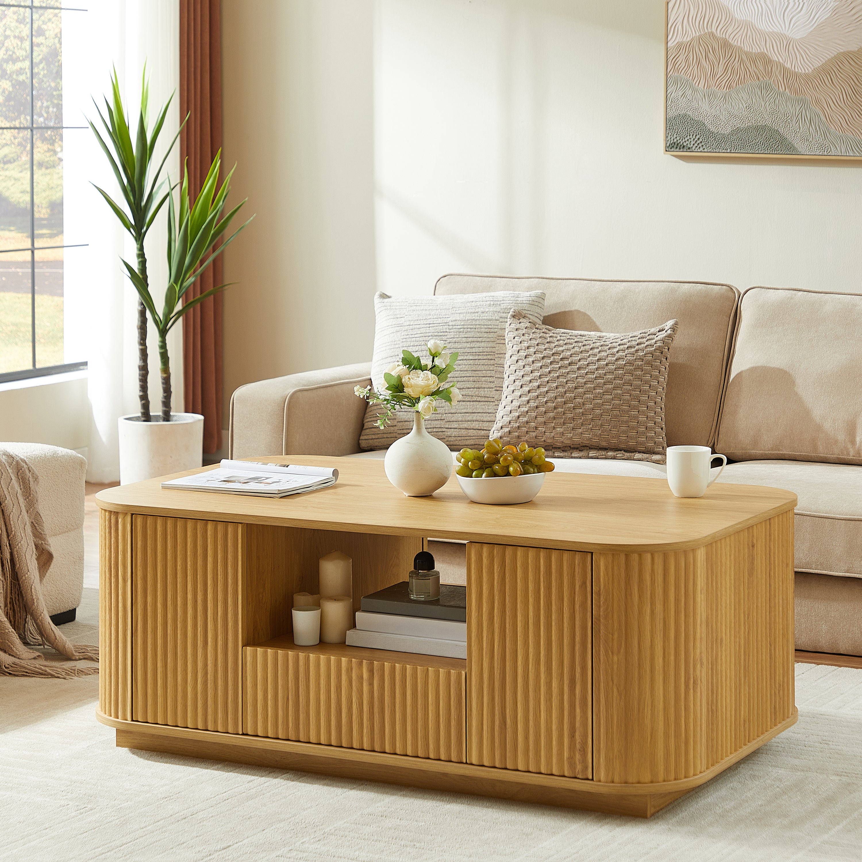 テーブル Walker Edison | Reeded Modern Curve Design Storage Coffee Table