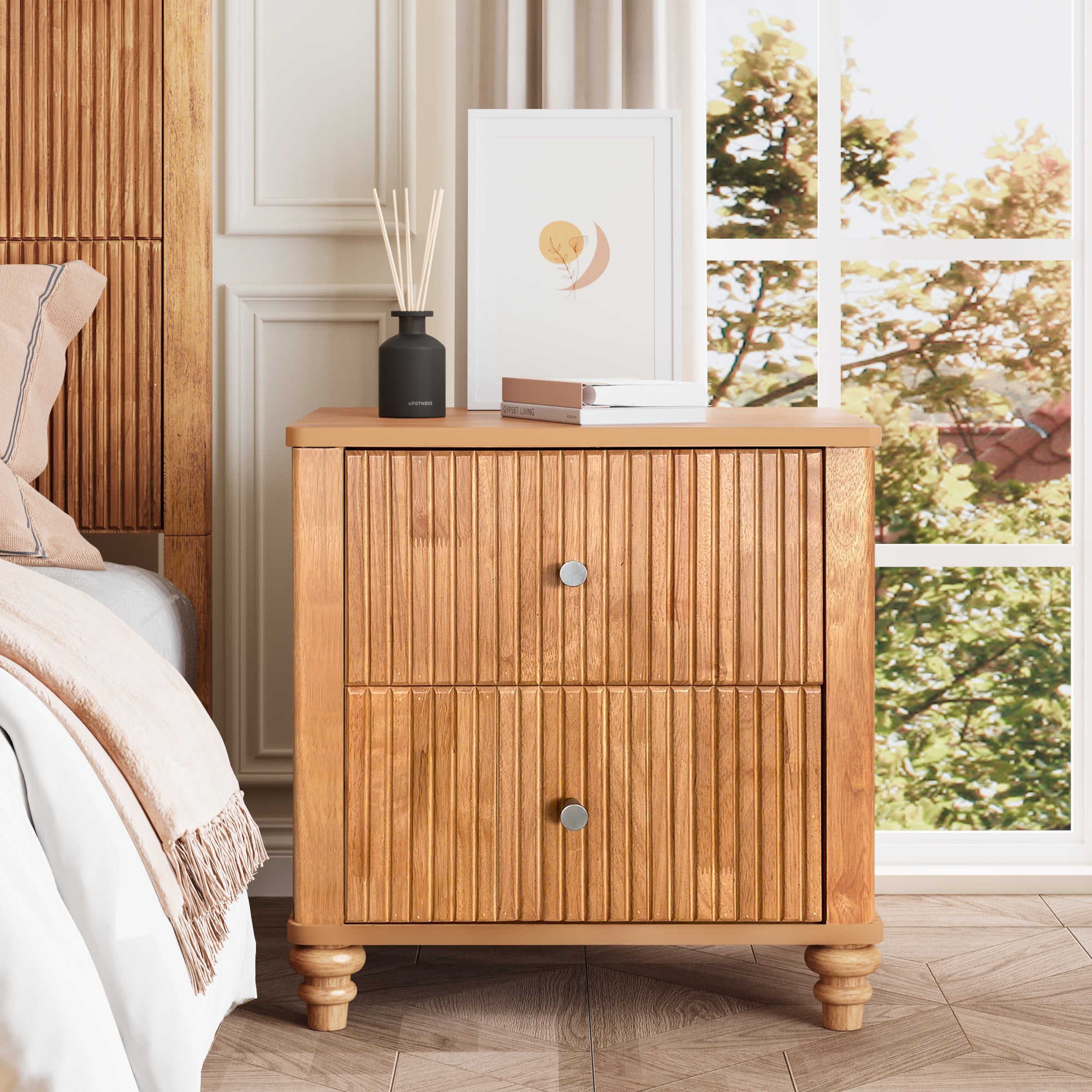 Mid-Century Modern Fluted 3-Drawer Nightstand | Walker Edison