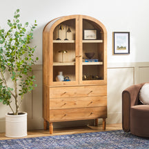 Darci Modern Arched Bookshelf Cabinet with Glass Doors