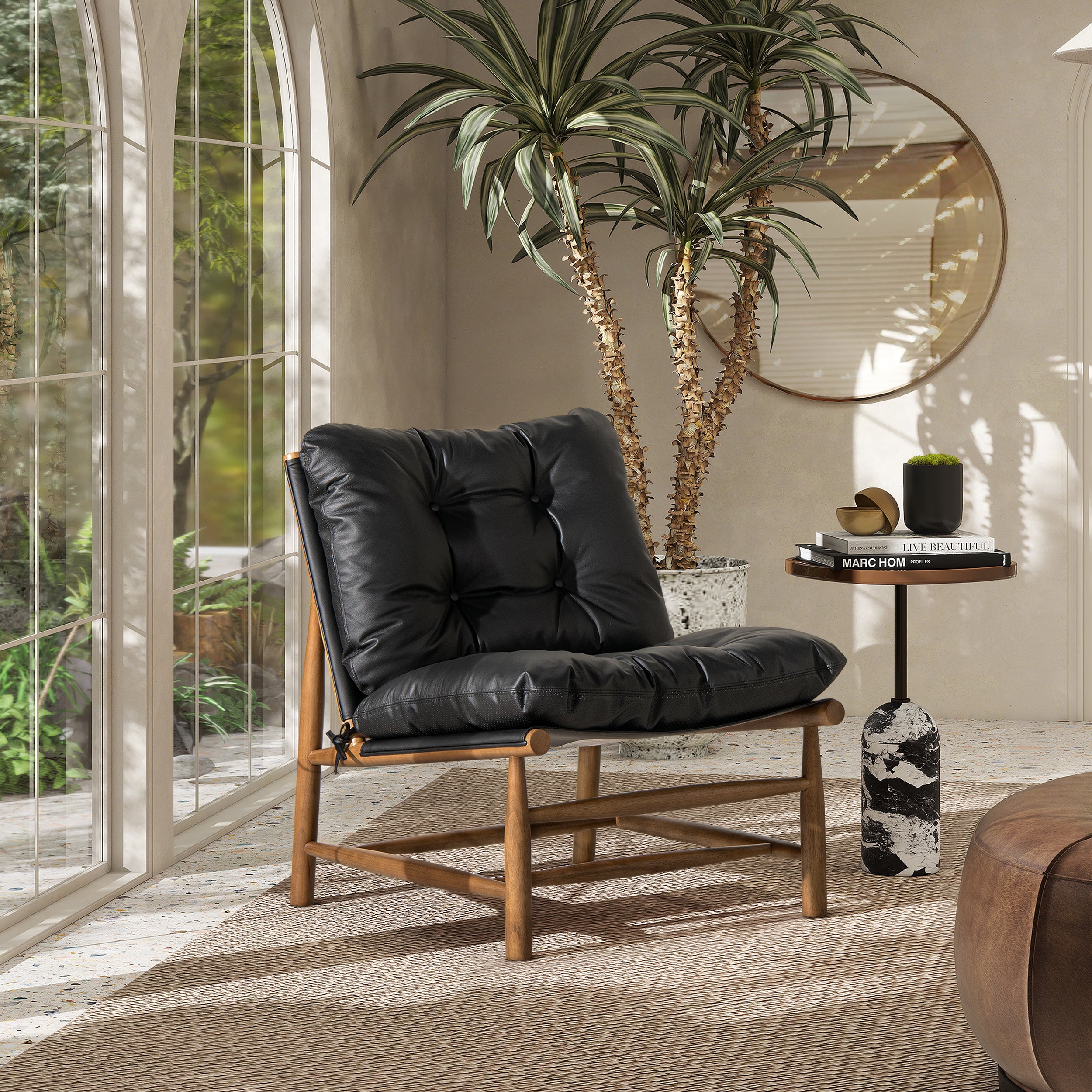 GMGK341D○Artfort / アーティフォート イージーチェア 黒 本革 Oxford 26.5' Noir Black Leather Mid-Century Modern Accent Chair