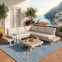 Topia Mid-Century Modern Acacia 4-Piece Sofa Sectional Set