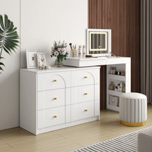 Walker Edison | Multi-Functional Vanity Desk/Dresser Set with Flip-Top Mirror and Lights