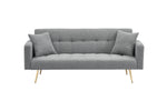 Walker Edison | Convertible 71" Sofa Bed Grey Teddy Fleece with two throw pillows Thumbnail