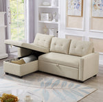 Walker Edison | Linen Pull Out Sectional Sofa with Storage Chaise Thumbnail