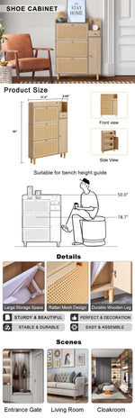 Walker Edison | Rattan Minimalist Entryway Storage Shoe Cabinet Thumbnail