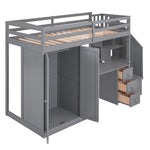 Walker Edison | Twin Size Loft Bed with Wardrobe and Staircase, Desk and Storage Thumbnail