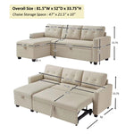 Walker Edison | Linen Pull Out Sectional Sofa with Storage Chaise Thumbnail