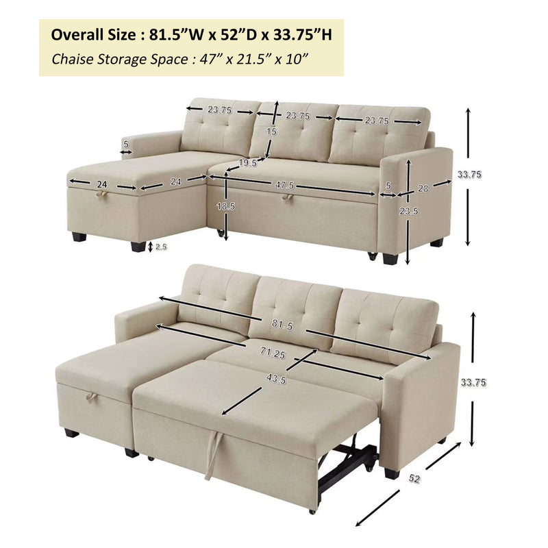 Walker Edison | Linen Pull Out Sectional Sofa with Storage Chaise