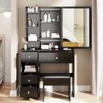 Walker Edison | Small Space Left Drawer Desktop Vanity Table + Cushioned Stool Thumbnail