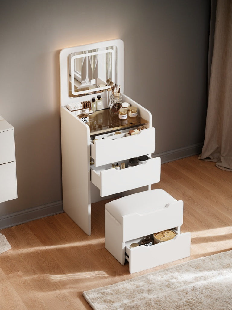 White 3 in 1 Vanity Desk Set with Flip Top Mirror & Storage
