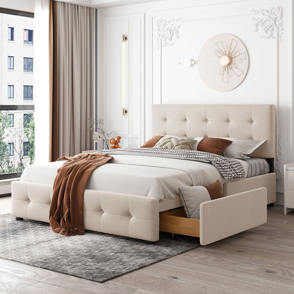 Walker Edison | Upholstered Queen Platform Bed with Storage