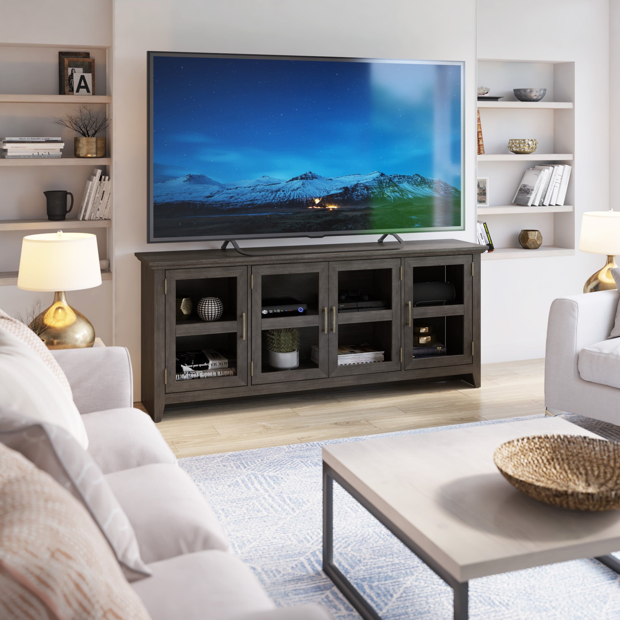 Tempered Glass Doors 72' TV Stand Media Console – Walker Edison