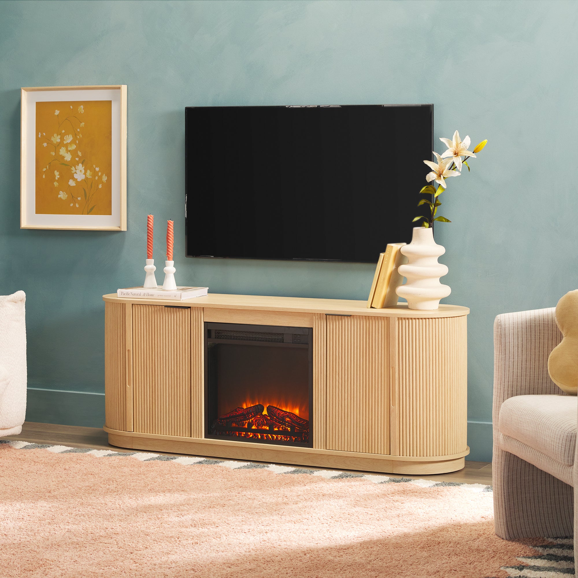 Chloe Modern Reeded Fireplace TV Stand | Walker Edison