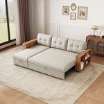 Walker Edison | Linen Pull Out Sectional Sofa with Storage Chaise Thumbnail