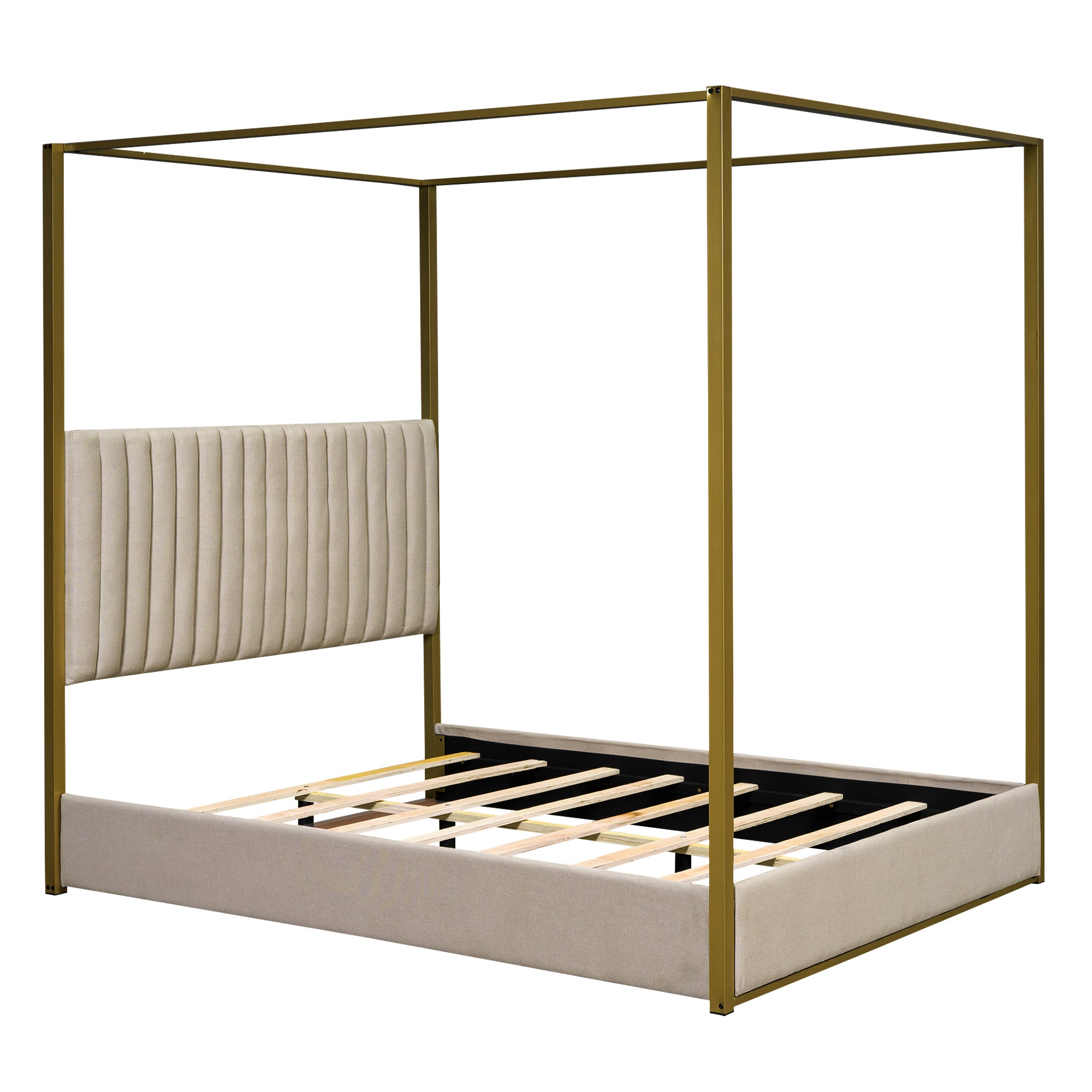 Walker Edison Queen Size Upholstery Canopy Platform Bed - Thumbnail 3