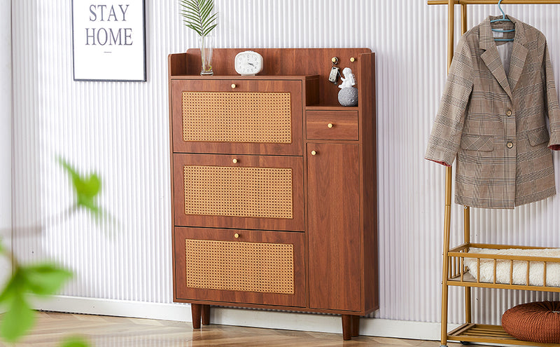 Walker Edison | Rattan Modern Minimalist Entryway Storage Cabinet