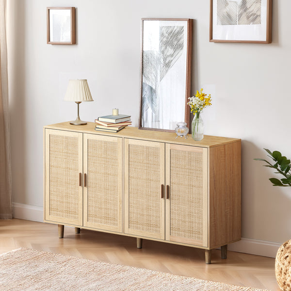 Walker Edison | Modern 4-Door Rattan Storage Sideboard TV Stand