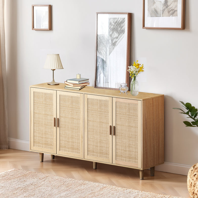 Walker Edison | Modern 4-Door Rattan Storage Sideboard TV Stand