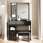 Walker Edison | Small Space Left Drawer Desktop Vanity Table + Cushioned Stool Thumbnail