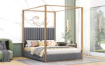 Walker Edison | Upholstered Canopy Platform Bed Thumbnail