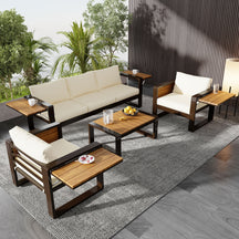 Modern 4-Piece Outdoor Patio Furniture Sofa & Accent Chair Set with Table