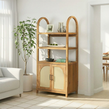 Sasha Modern Arched Bookshelf Cabinet with Reeded Doors
